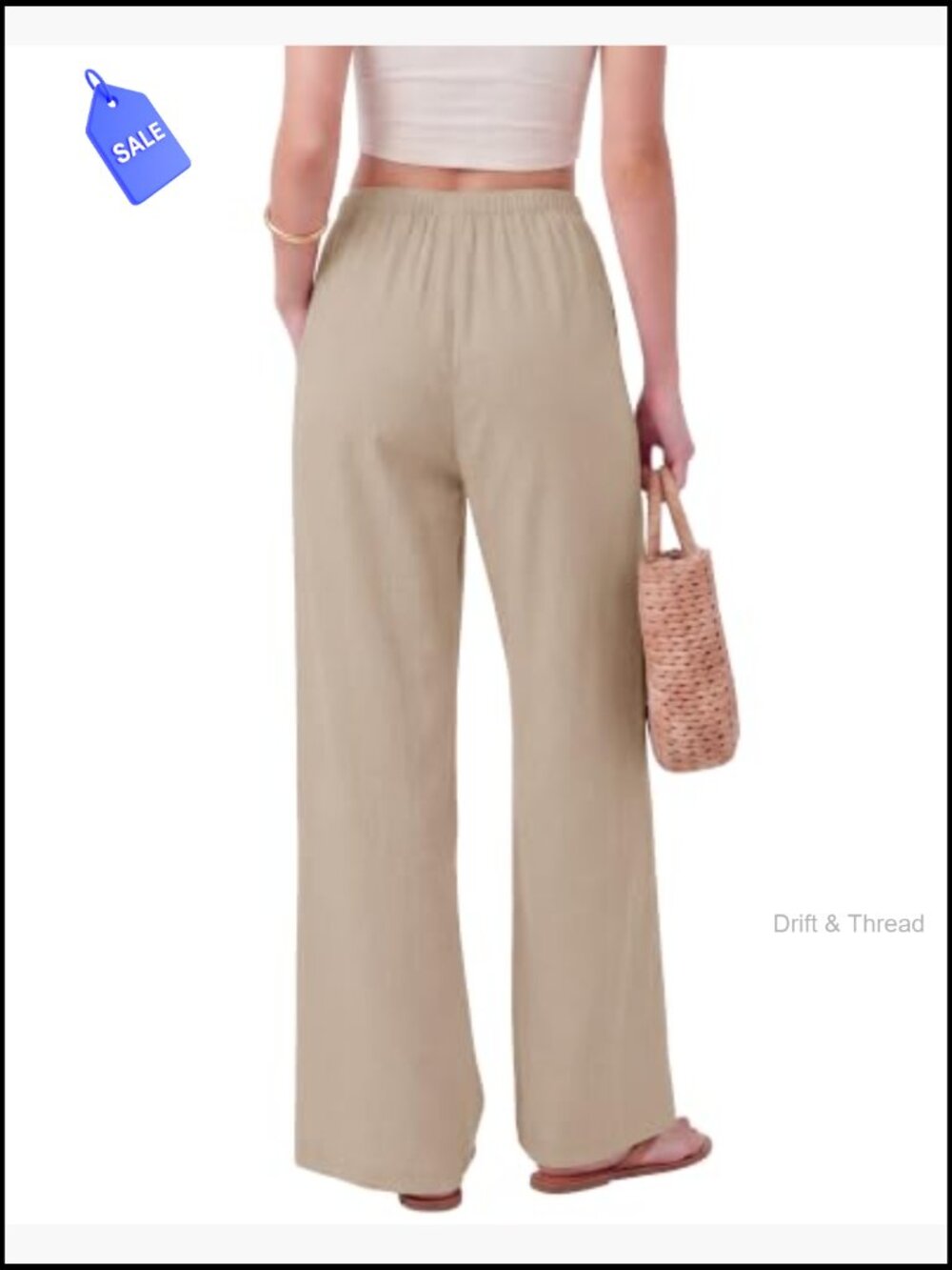 Wide Leg Palazzo Pants with Pockets Drawstring Elastic Waist - Picture 5 of 7